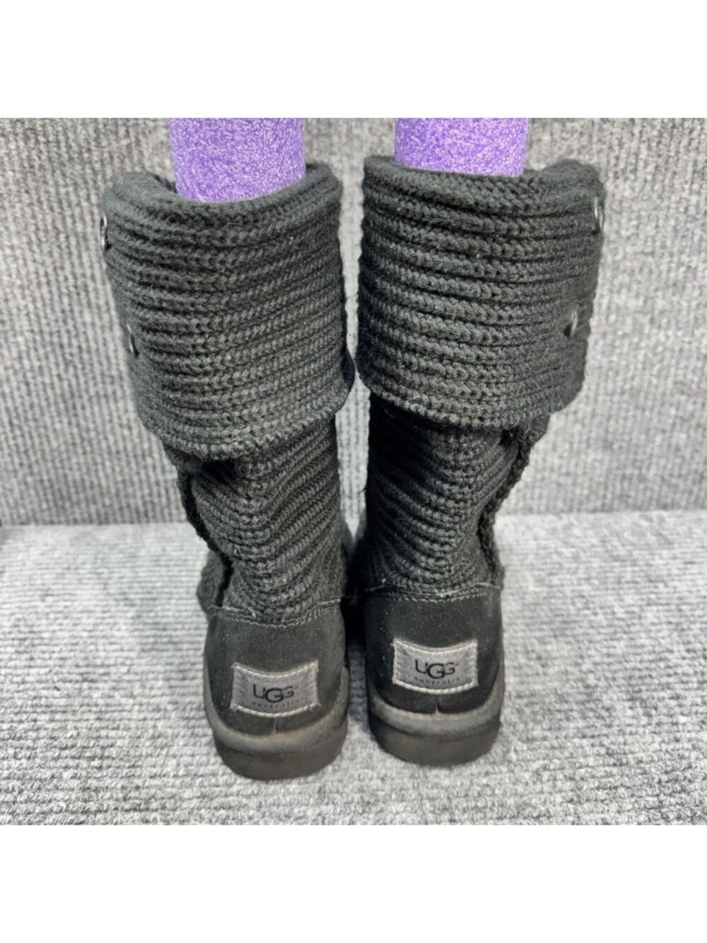 UGG Australia Classic Cardy Knit Boots Womens 7 Black Foldover Tall Sweater 5819 - Picture 3 of 11
